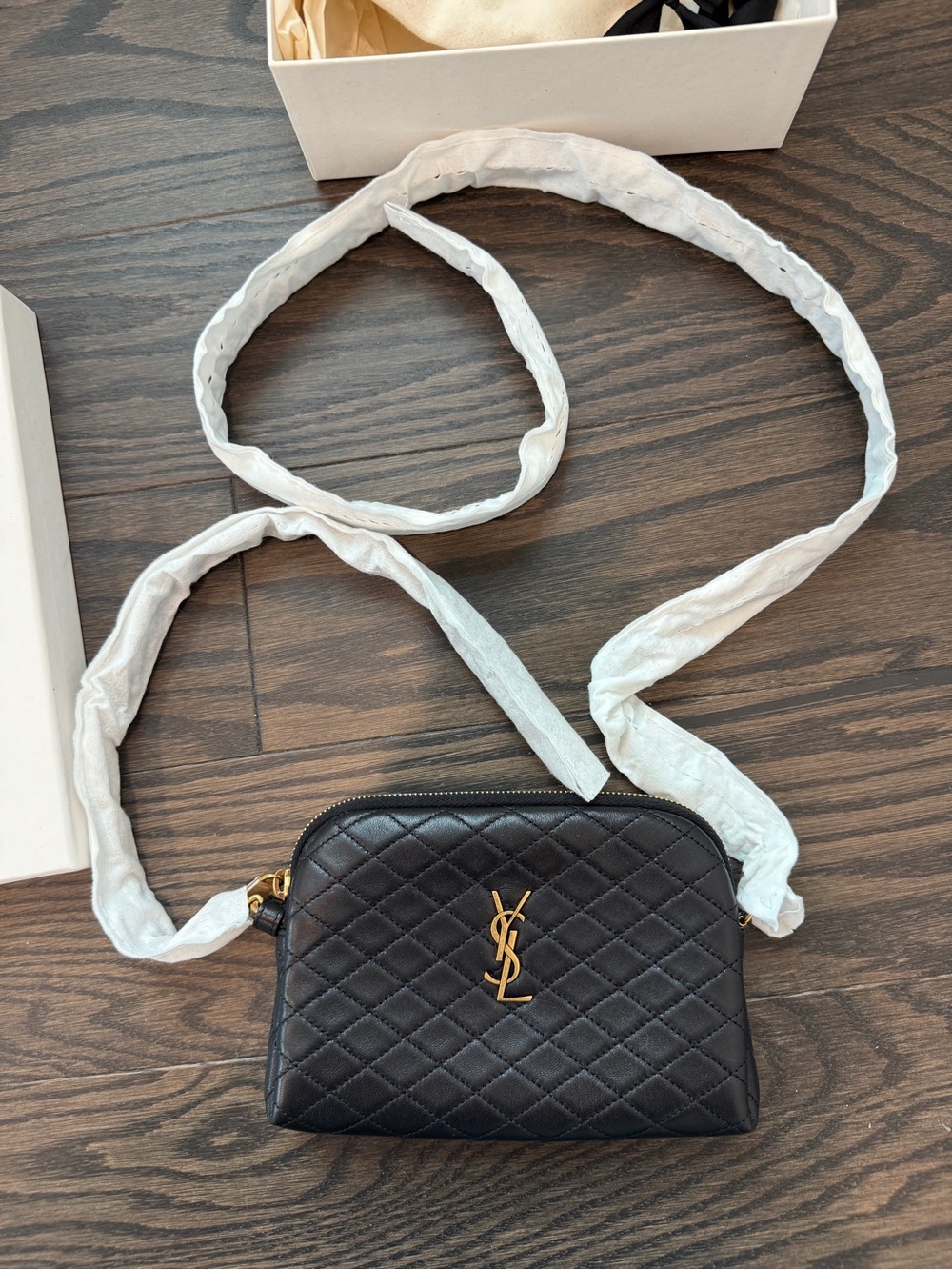 Saint Laurent Black Gaby Zipped Pouch in lambskin quilted crossbody BRAND NEW